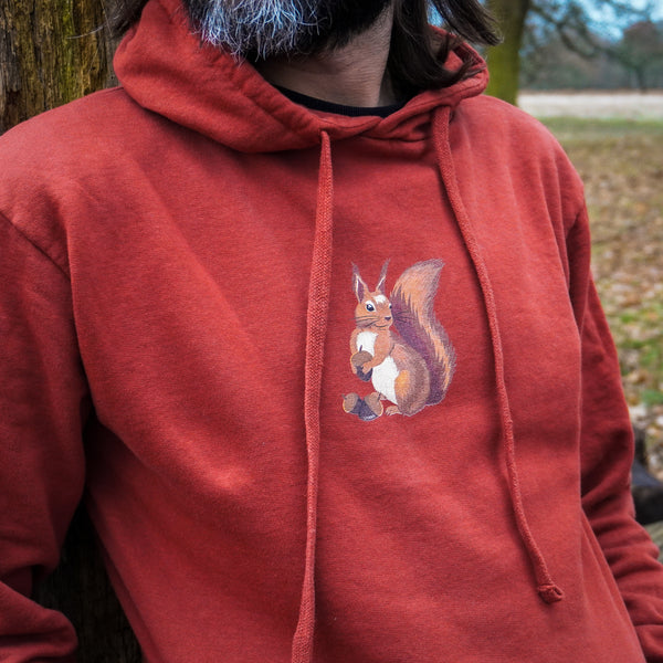 Squirrel with Acorn Hoodie - Rust