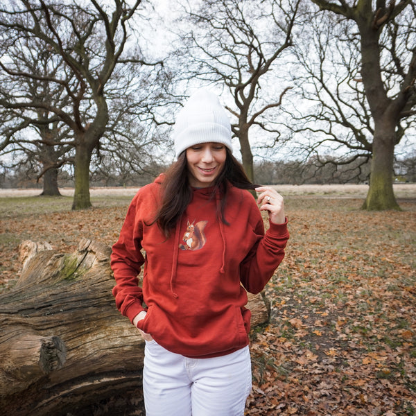 Squirrel with Acorn Hoodie - Rust